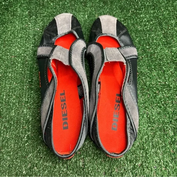 RARE Diesel Deadstock KEVLIH Women Gray Orange Sneakers Mules Vintage Sz 8.5 NEW - Picture 5 of 10